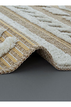 Marakeş 676 Sarı Kolay Temizlenen Dekoratif Bohem Sisal Jüt Hasır Halı