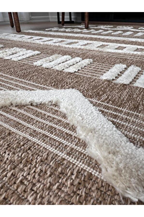 Marakeş 676 Sarı Kolay Temizlenen Dekoratif Bohem Sisal Jüt Hasır Halı