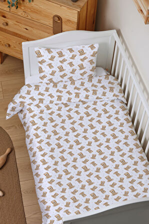 Organik Çarşaflı Bebek Nevresim Takımı (100x150) - Tatlı Ayıcık
