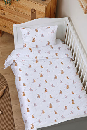 Organik Bebek Boy Nevresim Takımı (100x150) - Neşeli Tavşan Notaları