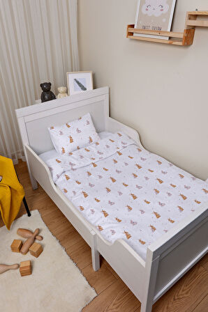 Organik Bebek Boy Nevresim Takımı (100x150) - Neşeli Tavşan Notaları