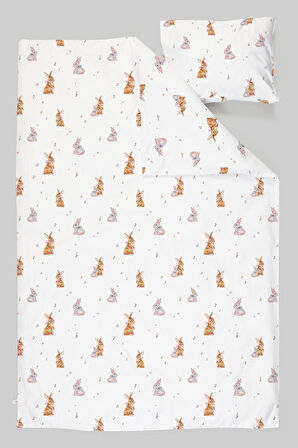 Organik Bebek Boy Nevresim Takımı (100x150) - Neşeli Tavşan Notaları