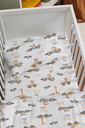 Organik Anne Yanı Nevresim Takımı (60x100) - Minik Yarışçılar
