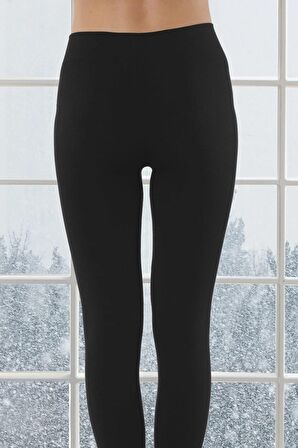 Kadın Siyah Termal Şardonlu Dikişsiz Tayt 1302 .