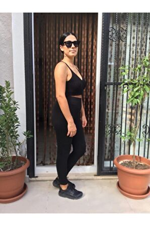 Kadın Siyah Kışlık Çelik Örme Tayt