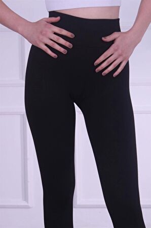 Kadın Siyah Sıkılaştıcı Toparlayıcı Yüksek Bel Geniş Kemerli Çelik Örme Tayt