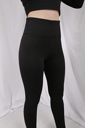 Kadın Siyah Geniş Kemer Çelik Örme Tayt