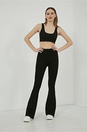 Kadın Siyah Yüksek Bel Ispanyol Paça Tayt Isp745