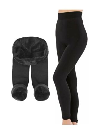 Kadın Siyah Peluş Tayt