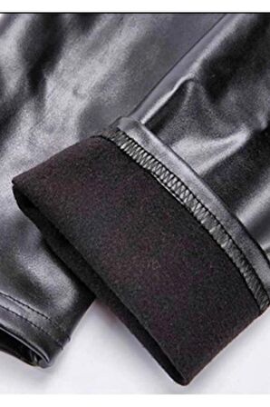 Kadın Siyah Mat Deri Tayt