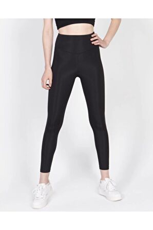 Kadın Siyah Disko Yüksek Bel Toparlayıcı Günlük Spor Şık Rahat Push Up Slim Fit Parlak Disco Tayt