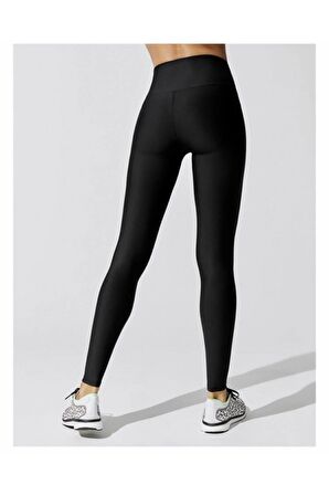 Kadın Siyah Yüksek Bel Kemerli Toplayıcı Parlak Disco Tayt