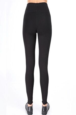 Kadın Siyah Geniş Kemerli Çelik Örme Tayt