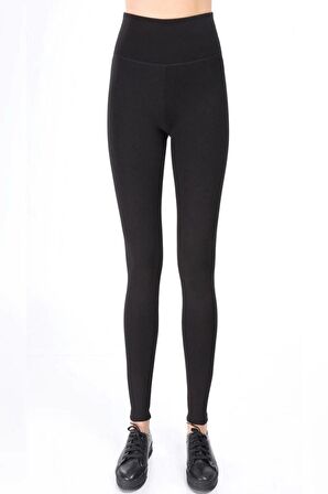 Kadın Siyah Geniş Kemerli Çelik Örme Tayt