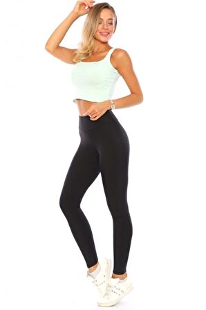 Kadın Siyah Yüksek Bel Dalgıç Kumaş Tayt