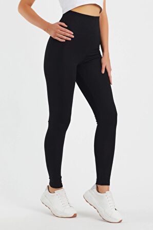 Dark More Çelik Örme Siyah Yüksek Bel Toparlayıcı Kalın Kemerli Tayt