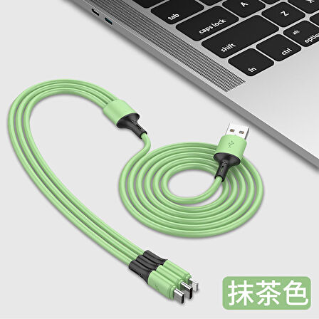 Native Audio 1.2 Metre 3 Uçlu (Micro USB, Type-C, Iphone) Yeşil Şarj Kablosu