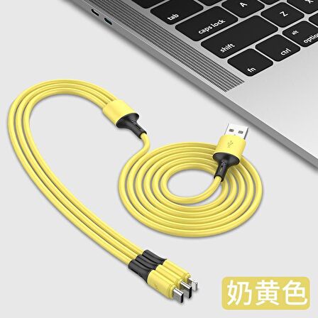 Native Audio 1.2 Metre 3 Uçlu (Micro USB, Type-C, Iphone) Sarı Şarj Kablosu