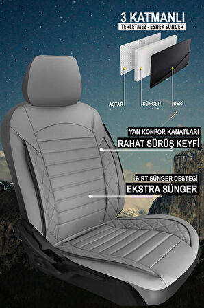 Fiat Fiorino  Uyumlu 5 KOLTUK TAM SET MAY SERİSİ DERİ OTO KOLTUK KILIFI TERLETME YAPMAZ GRİ