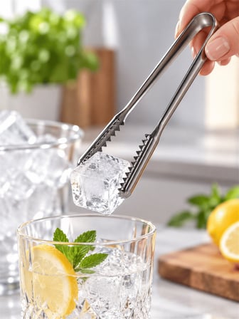 Beylini Paslanmaz Çelik Buz Maşası Dişli Uçlu Esnek Gövdeli Servis ve Sunum Maşası Bar Kokteyl Açık Büfe Mutfak Maşası