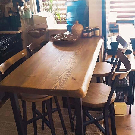 Doğal Ahşap Bar Masası Seti