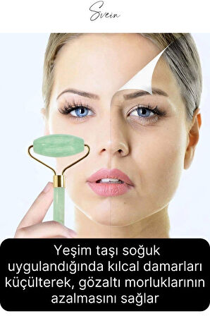 Premium %100 Doğal Yeşim Taşı 2 Başlıklı Masaj Aleti ve Kalp Gua Sha Kaz Ayağı Yüz Bakım Face Roller