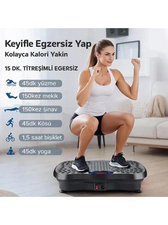 Titreşim Plakası Zayıflama Aleti Bluetooth Müzikli, Manyetik Shiatsu Masajlı, Uzaktan Kumandalı, Vücut Şekillendirici Egzersiz
