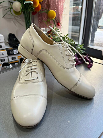 KREM DERİ MASKARATLI ÇARIK MODEL ERKEK TANGO - DANS AYAKKABISI