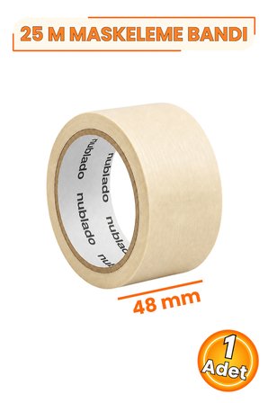 Maskeleme Bandı 48 mm x 25 Metre Kağıt Boyacı Bandı İz Bırakmaz Ahşap Cam Metal Duvar Oto Boya Tadilat Dekorasyon İnşaat Yüzey Koruma Bandı Profesyonel Kullanım Kolay Sökülen Güçlü Yapışkanlı Tek Rulo