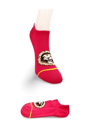 Sarı Kırmızı Aslan Desenli Sportif Unisex Kısa Bilek Çorap Yazlık 1 Çift