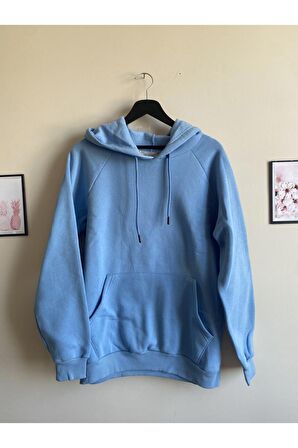 ep Detaylı Kapşonlu Oversize Iki Iplik Tesettür Unisex Sweat