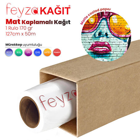 Feyza Kağıt® Premium Mat Coated Kağıt (Kaplamalı) 170 gr Rulo 127 cm x 50mt (1 Rulo)