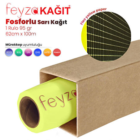 Feyza Kağıt® Flo Fosforlu Sarı (Floresan) Kağıt Rulo 95 gr 62 cm x 100 mt (1 Rulo)