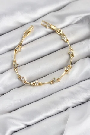 Kadın Bileklik CM Gold Renk Yıldız Model Zirkon Taşlı Pirinç