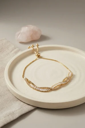 Bileklik Gold Renk Baget Zirkon Taşlı Sarmal Model Pirinç Asansör