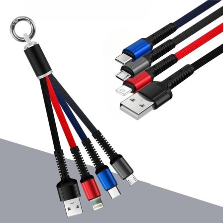 Şarj Kablosu Işıklı Anahtarlık Formlu 3 In 1 USB Çıkışlı MİKRO Type C ve İphone Uyumlu