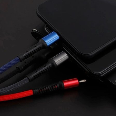 Şarj Kablosu Işıklı Anahtarlık Formlu 3 In 1 USB Çıkışlı MİKRO Type C ve İphone Uyumlu