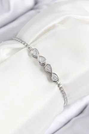 Kadın Bileklik Pirinç Zirkon Taşlı Sonsuzluk Model Gümüş Renk Asansörlü