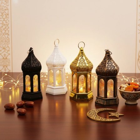 Plastik Ramazan Temalı Büyük Altıgen Kapalı Kubbe LED Lamba