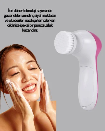 5’i 1 Arada Yüz Temizleme Cihazı – Masaj Fırça Peeling ve Krem Uygulama Aparatlı