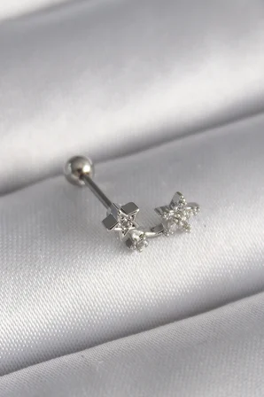 316L Çelik Gümüş Renk Zirkon Taşlı Yıldız Tragus Piercing 5886