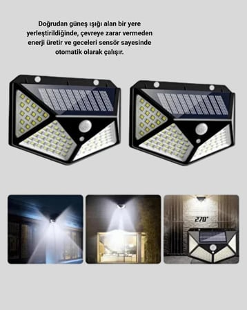 solar bahçe lambası 100 led hareket sensörlü güneş enerjili aydınlatma