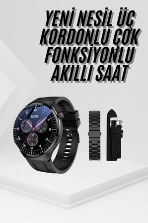 Amoled Ekran Metal Deri Silikon Kordonlu Uyku ve Sağlık Takibi