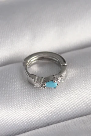 316L Çelik Gümüş Renk Zirkon Taşlı Mavi Boncuk Detay Tragus Piercing 5886