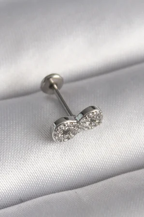 316L Çelik Gümüş Renk Zirkon Taşlı Sonsuzluk Model Tragus Piercing 5886
