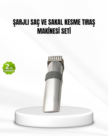 Şarjlı Saç ve Sakal Kesme Makinesi – Paslanmaz Çelik Bıçak Ayarlanabilir Başlık