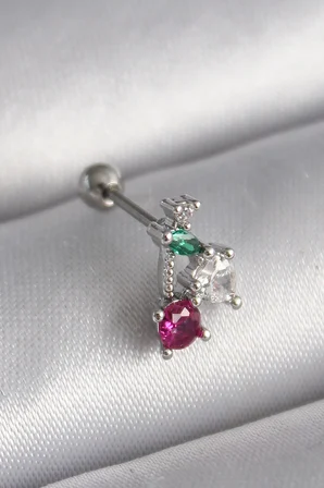 316L Çelik Gümüş Renk Zirkon Taşlı Tragus Piercing 5886