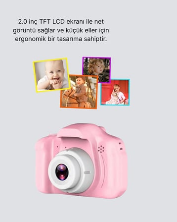 Çocuklar İçin Mini Fotoğraf Makinesi 8MP 1080P Video ve Darbeye Dayanıklı
