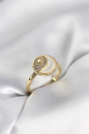 Ay Yıldız Model Gold Renk Zirkon Taşlı Kadın Yüzük 5886