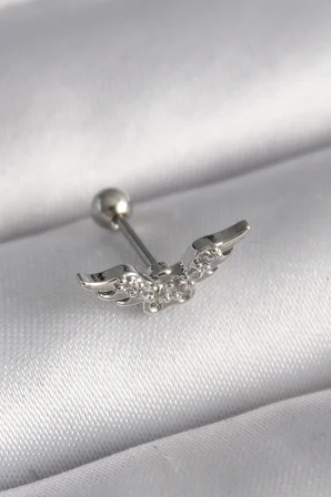 316L Çelik Gümüş Renk Zirkon Taş Detay Kanat Model Tragus Piercing 5886